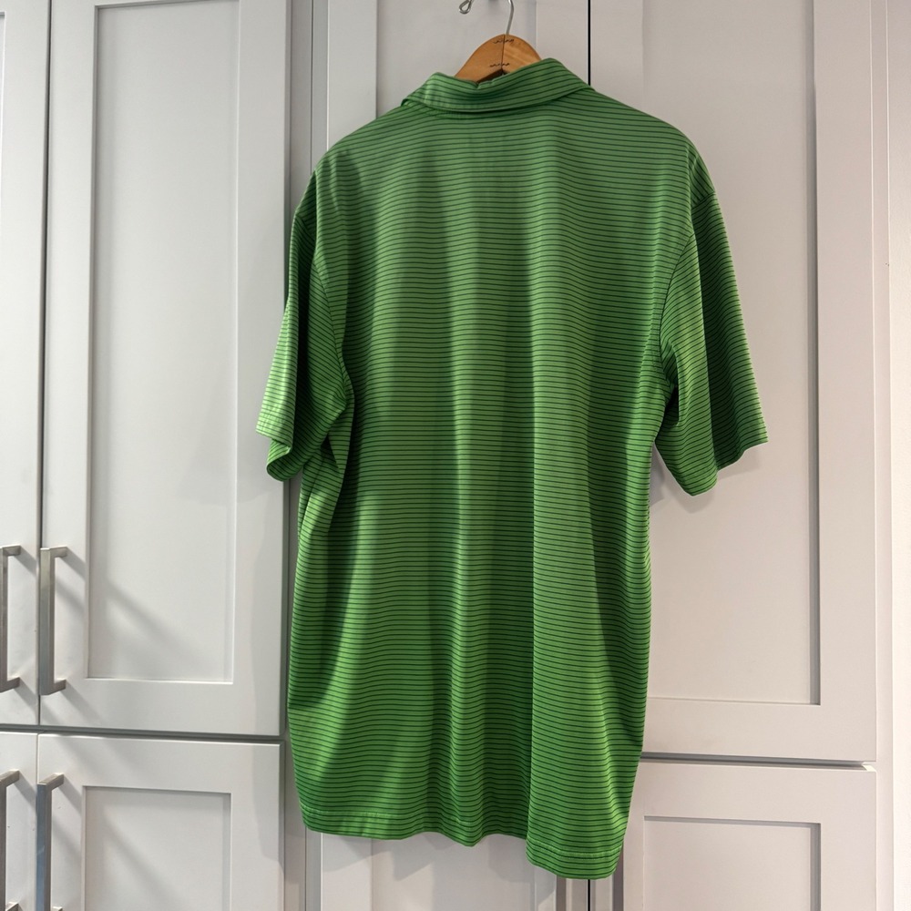 Masters Performance Golf Polo Shirt Green Navy Stripe Mens Large Masters Logo - Picture 2 of 8